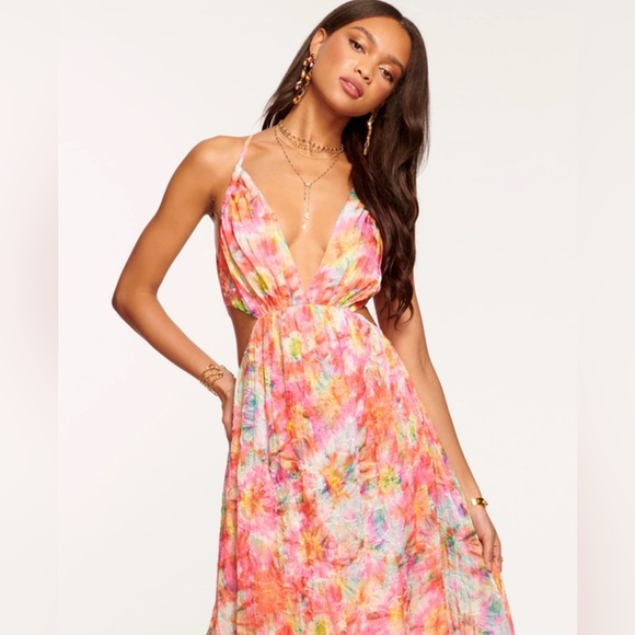 Ramy Brook Wilson Cutout Maxi Dress in Guava Sunburst Size 4 - Picture 7 of 9